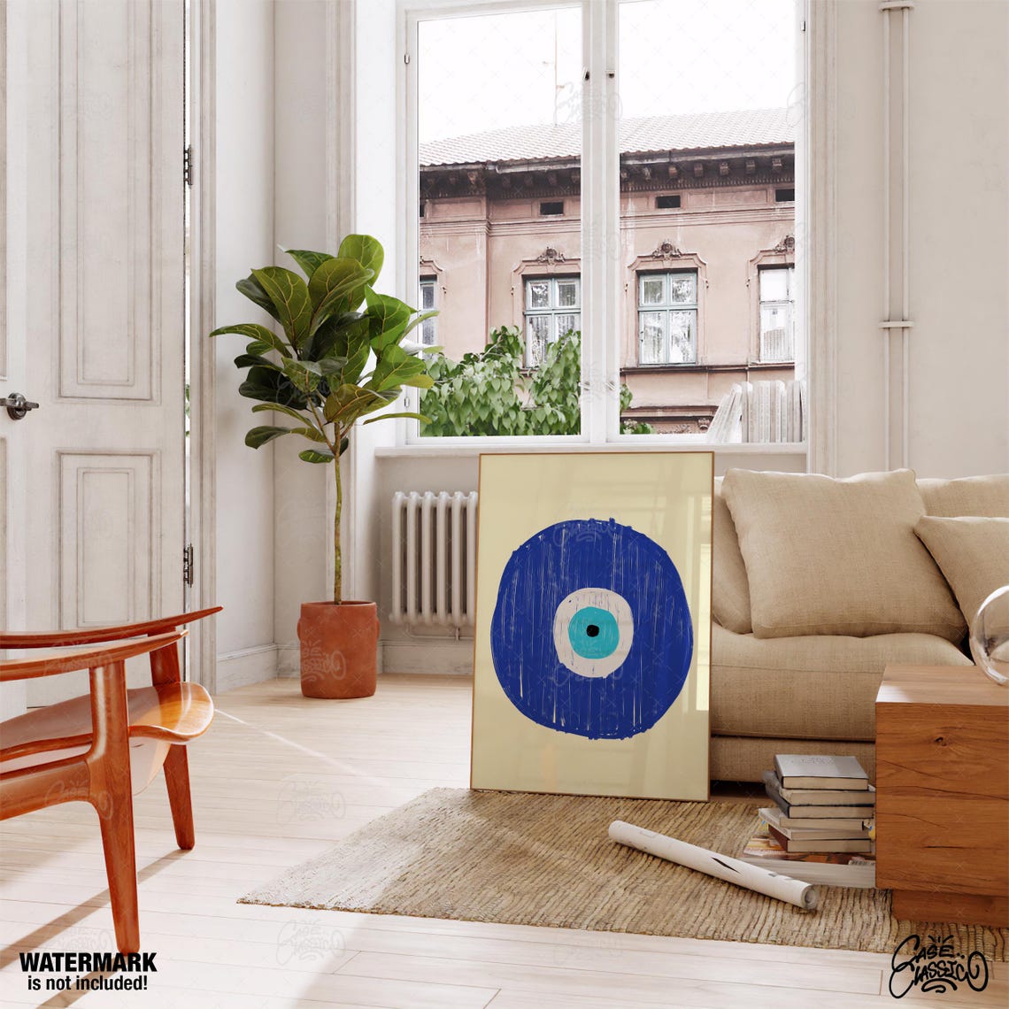 Blue Evil Eye Nazar Symbol Modern Minimalist Protection Art Print - Image 4