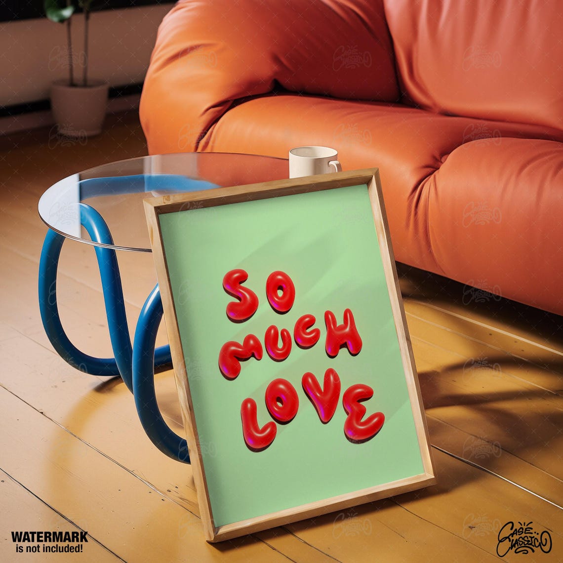 So Much Love Glossy Red 3D Balloon Letters On Mint Green Quote Poster