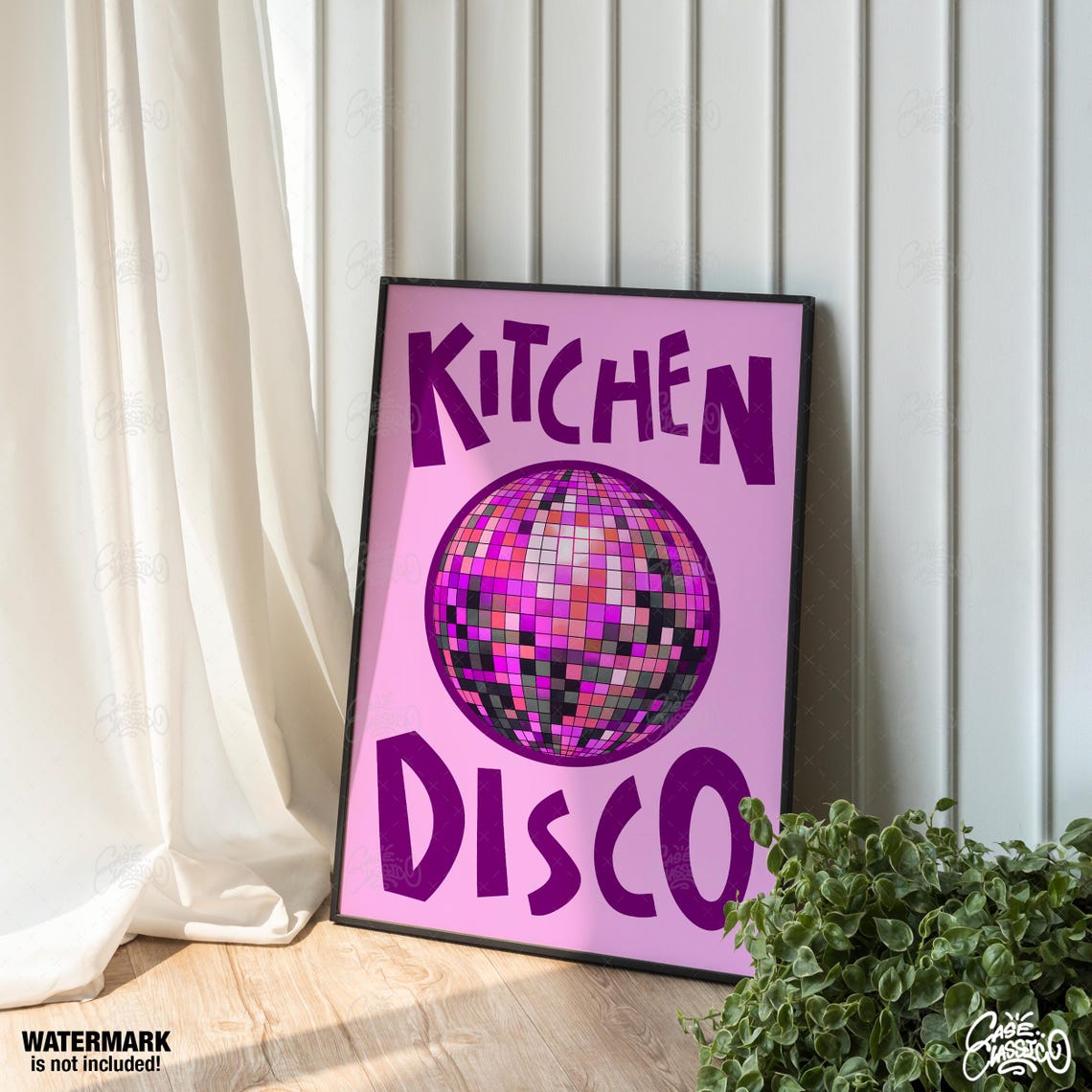 Kitchen Disco Ball Purple Retro Glitter Party Typography Poster - Image 3