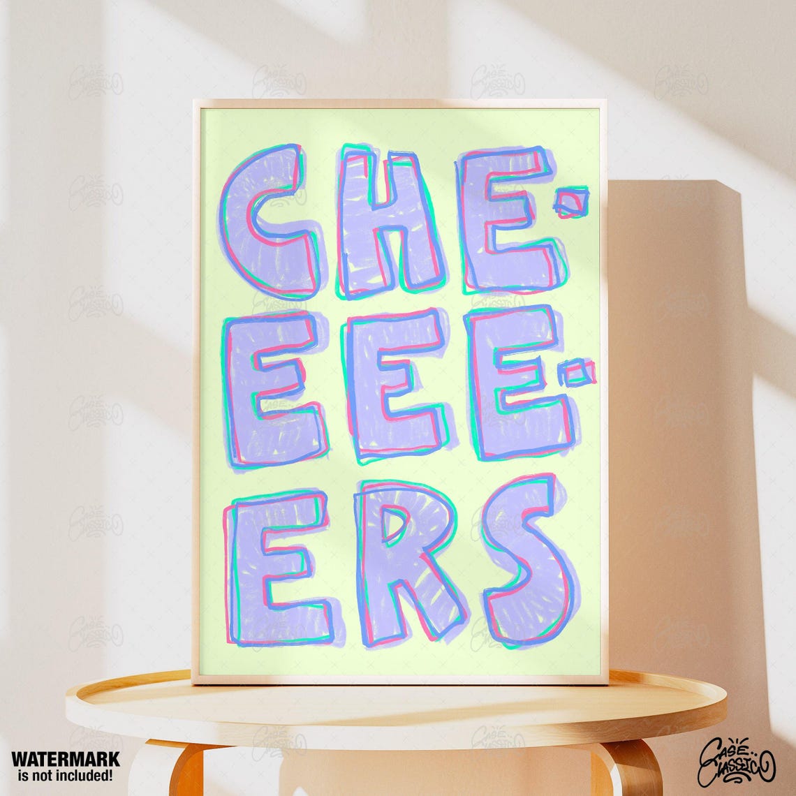 Cheers Chunky Purple 3D Bubble Letters Mint Green Poster for Home Bars - Image 4