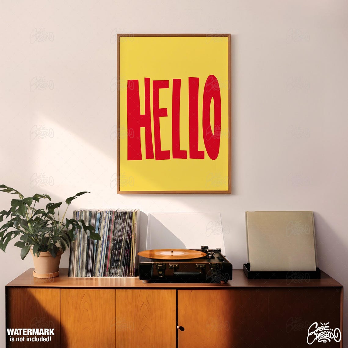 Bold HELLO Greeting Poster in Retro Red Letters on Sunny Yellow - Image 2