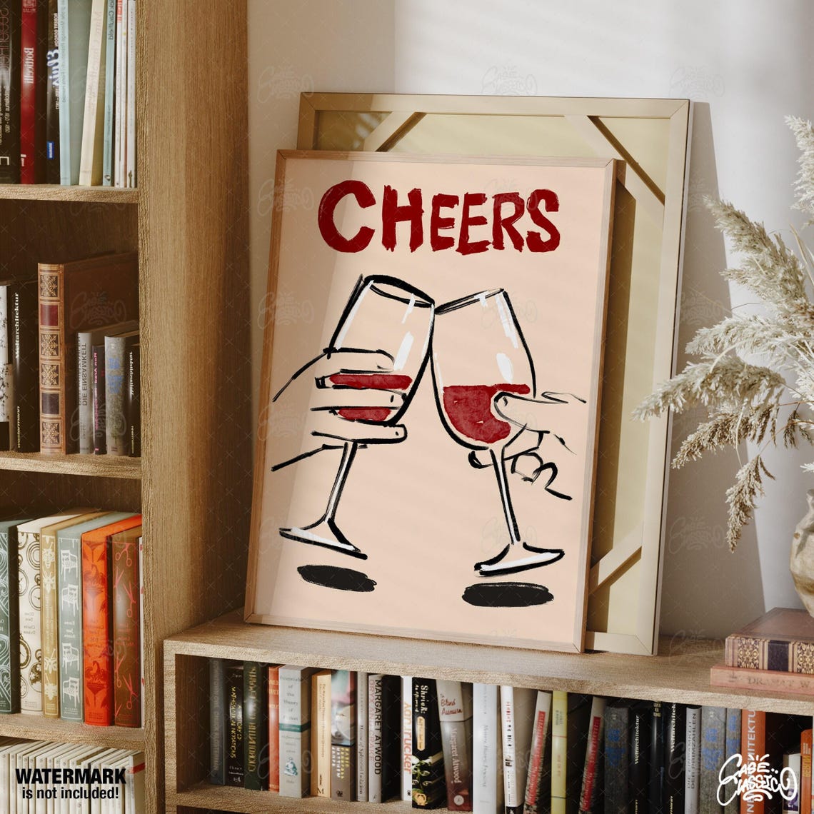 Cheers Bold Red Brush Script Clinking Wine Glasses Toast Bar Poster - Image 2