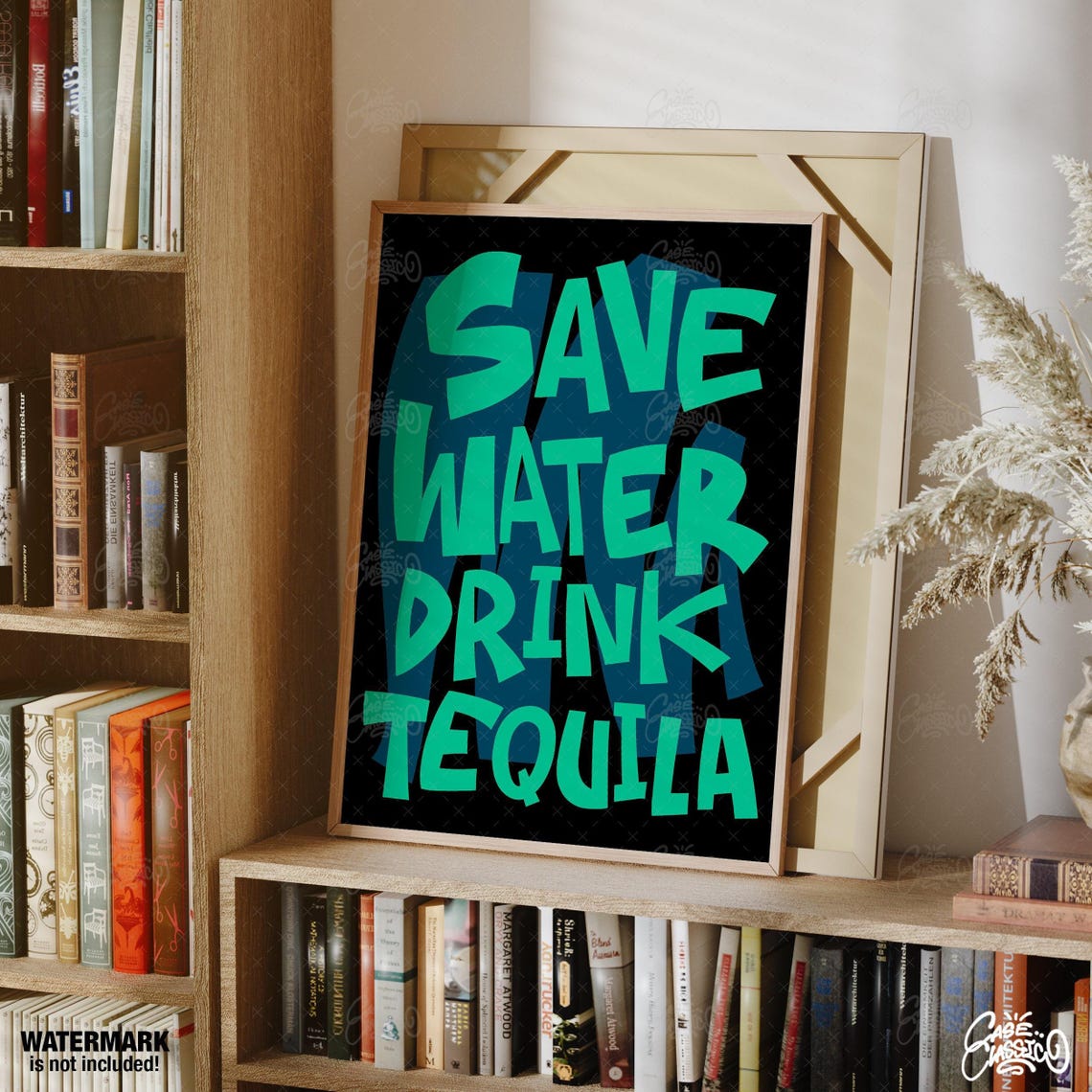 Save Water Drink Tequila Teal Graffiti Bar Cart Quote Poster - Image 2