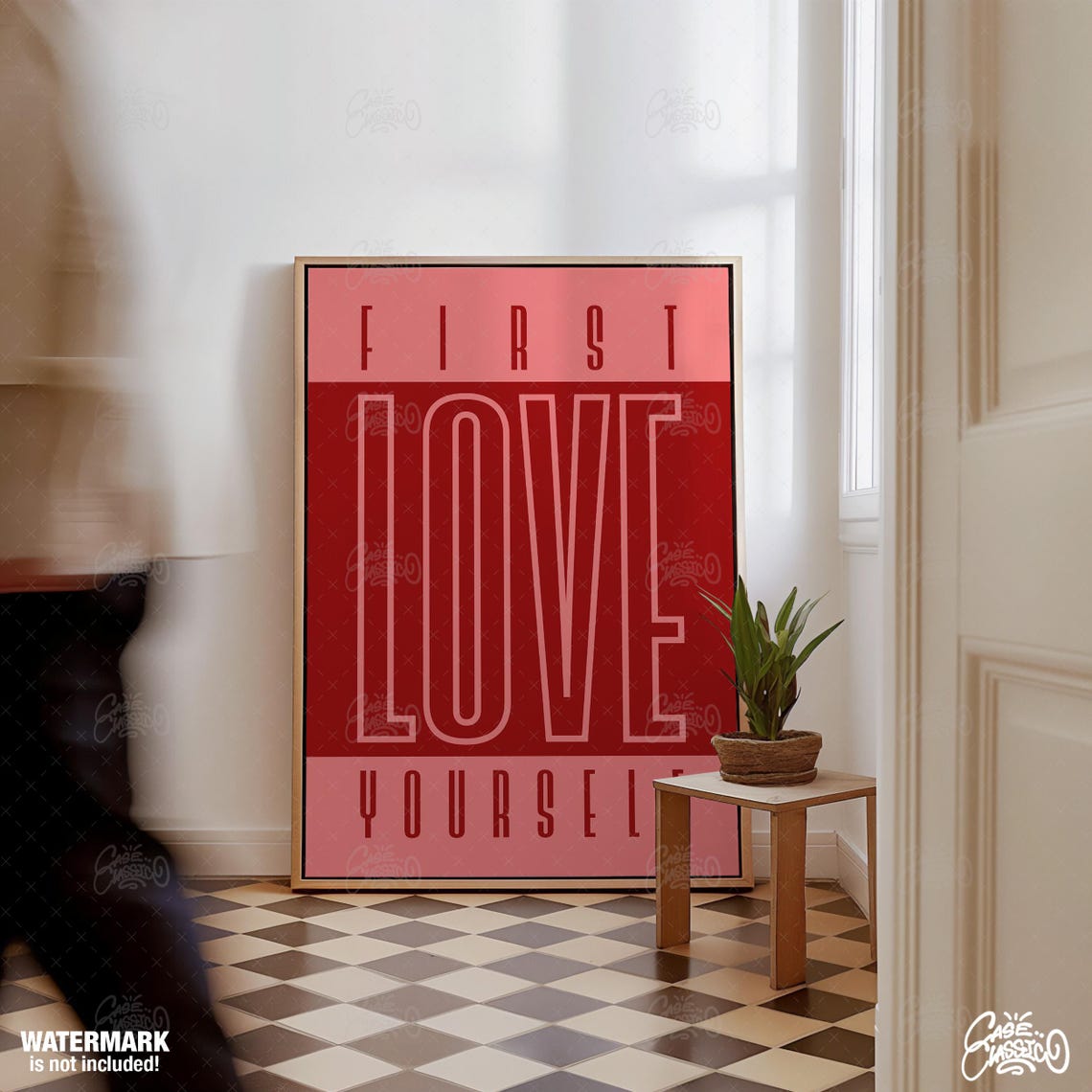 First Love Yourself Pink Red Block Letters Motivational Poster - Image 2