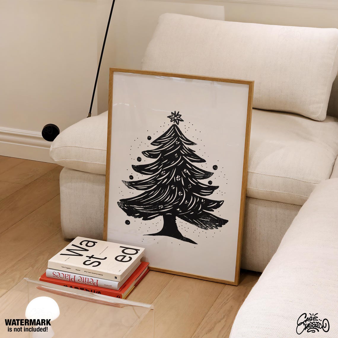 Minimalist Black Ink Christmas Tree Sketch White Background Poster - Image 4