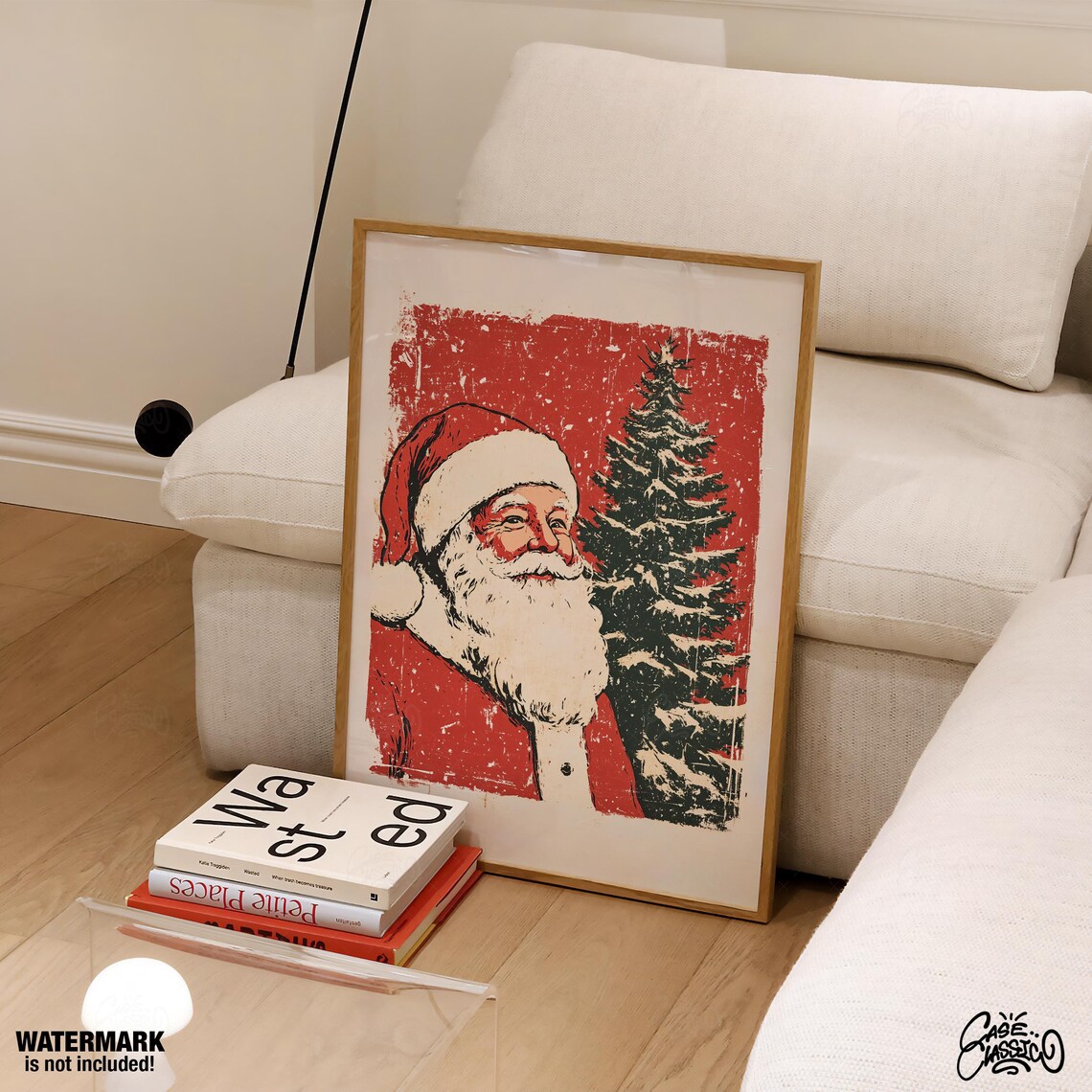 Vintage Santa Claus Close Up Portrait Red Textured Holiday Wall Art - Image 4