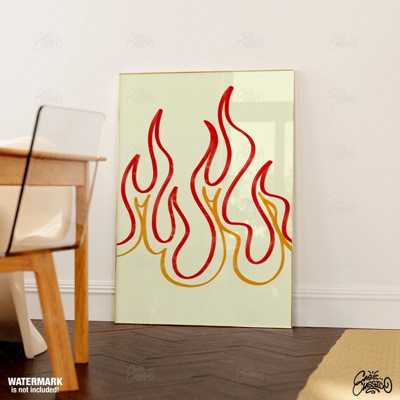 Fire Poster Minimalist Wall Art Indie Room Decor Flame Print Wall Art Print Wall Art Cafe Poster Funny Poster Fine Art Print