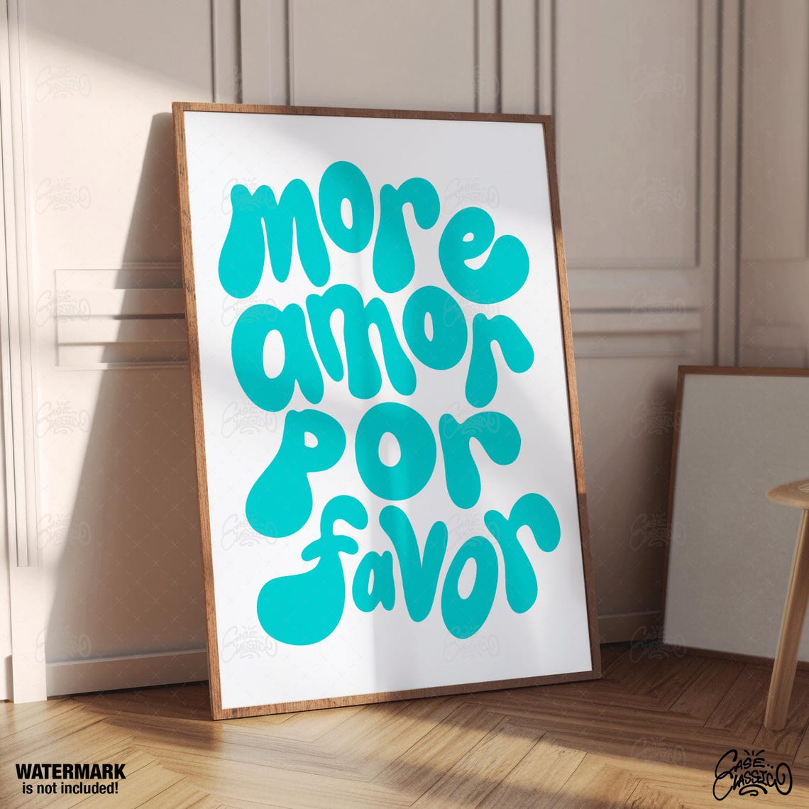 More Amor Por Favor Turquoise Bubble Letters Typography Wall Poster - Image 4