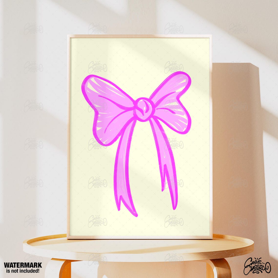 Pink Ribbon Bow Drawing Poster on Beige in Coquette Room Decor Style - Image 2