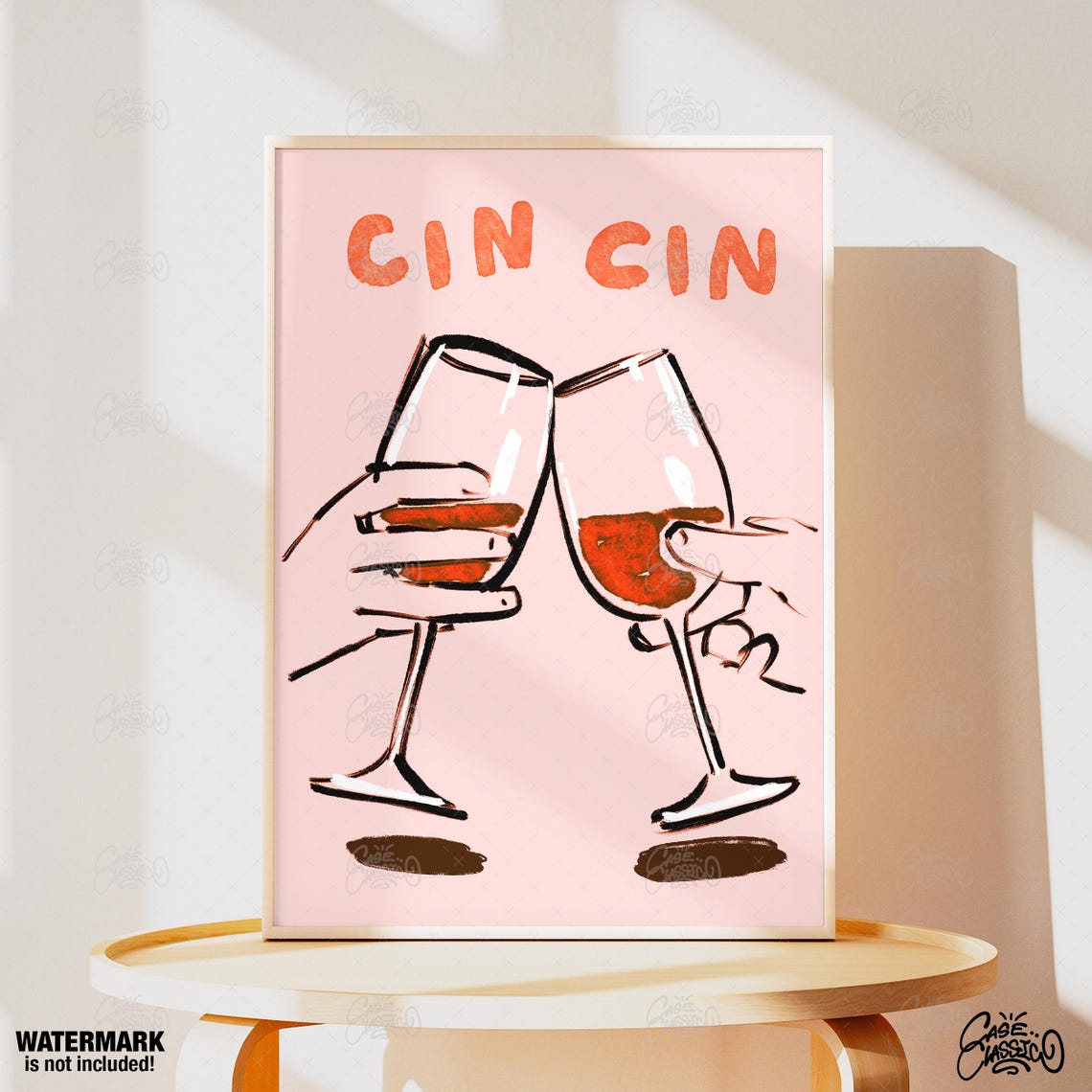 Cin Cin Cheers Pink Hands Clinking Wine Glasses Party Poster - Image 3
