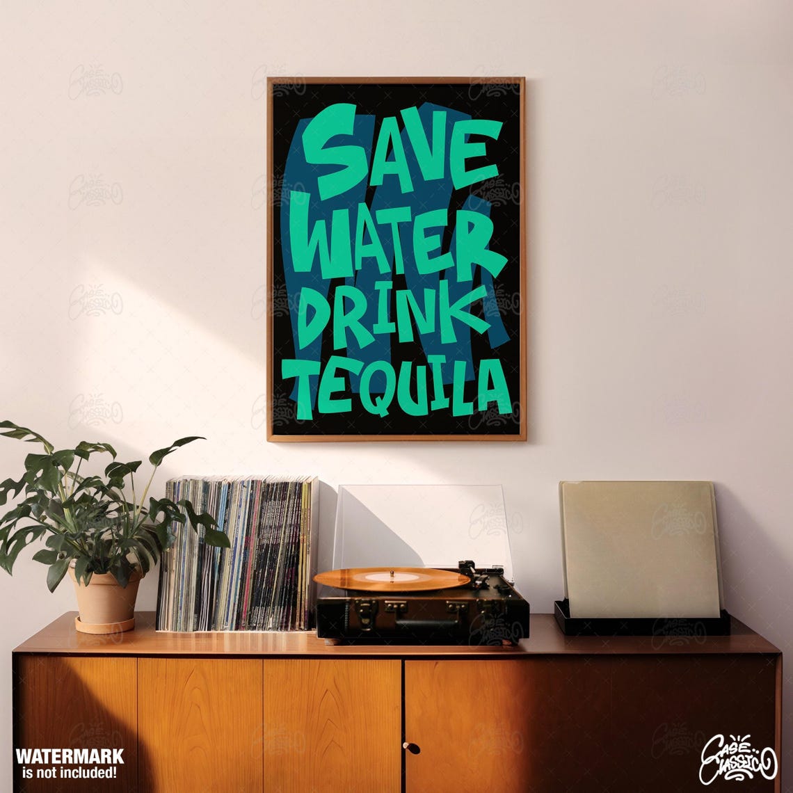 Save Water Drink Tequila Teal Graffiti Bar Cart Quote Poster - Image 3