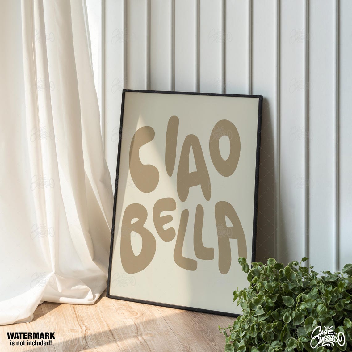 Ciao Bella Beige Bubble Letter Italian Greeting Typography Poster - Image 4