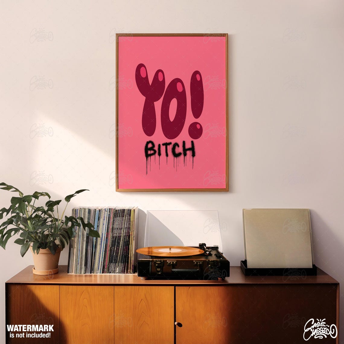 Yo Bitch Sassy Quote Poster in Dark Pink Letters on Hot Pink - Image 2