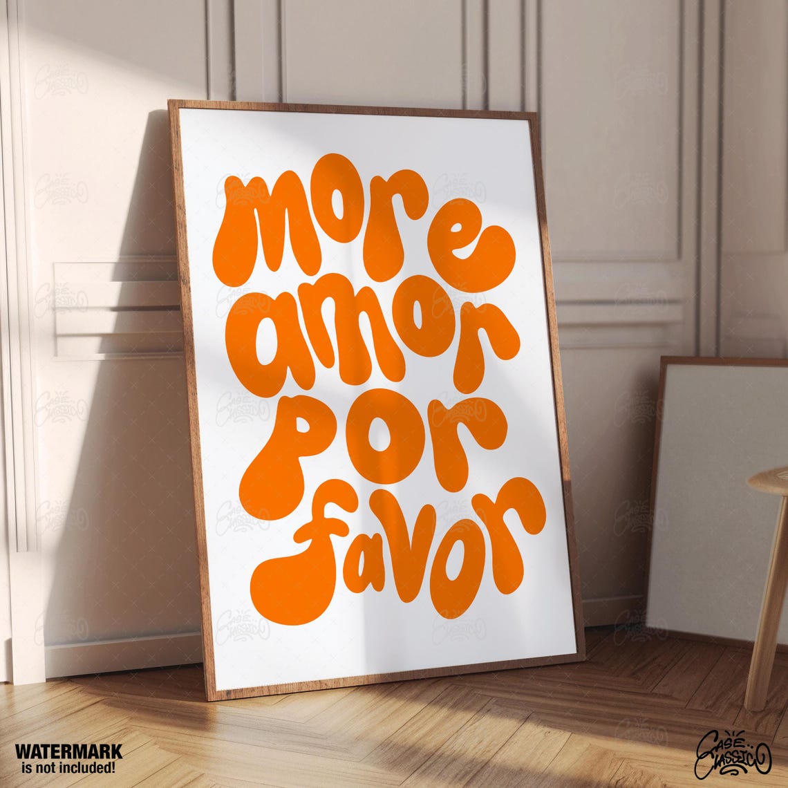 More Amor Por Favor Groovy Orange Lettering Typography Poster - Image 4