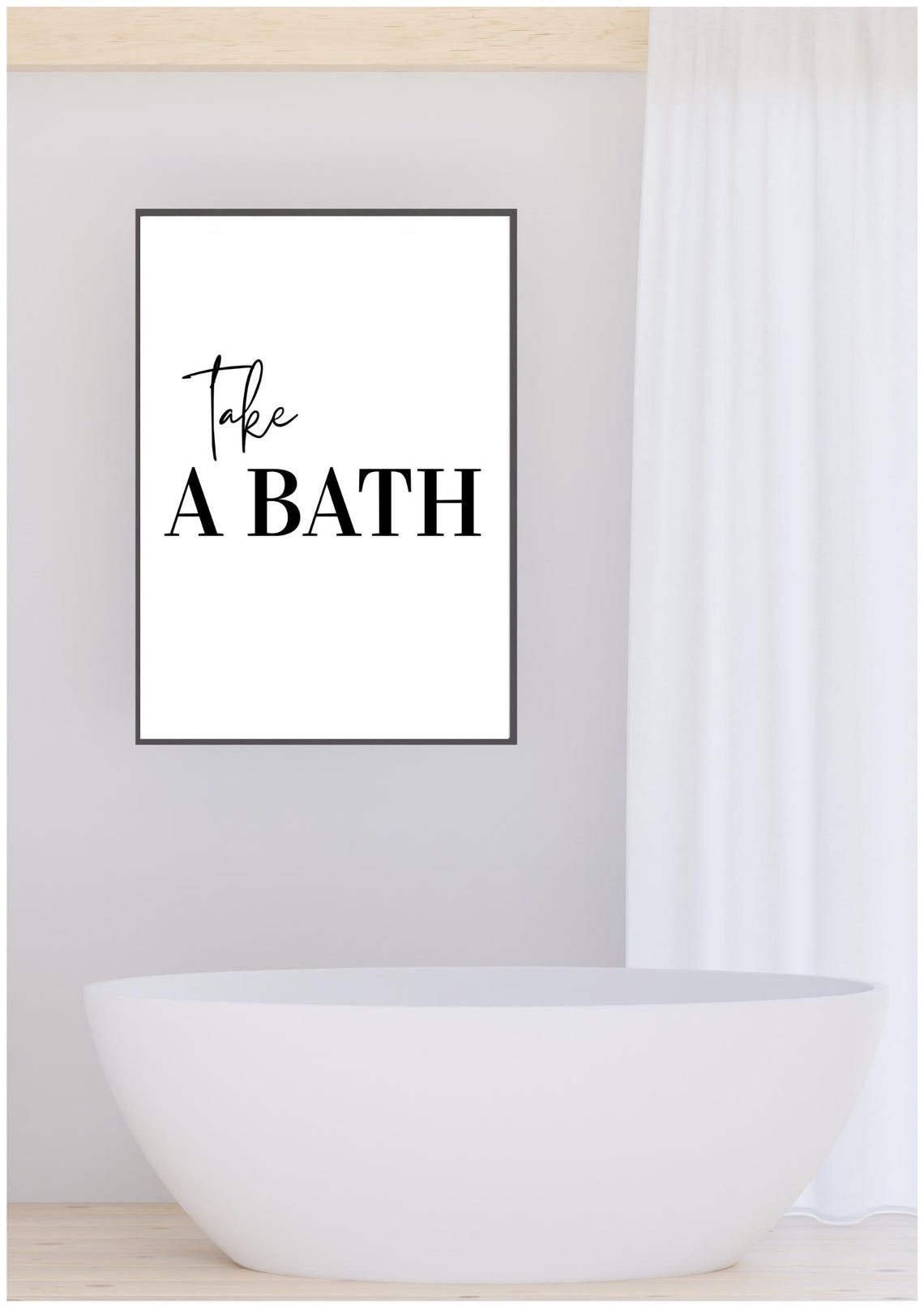 Take A Bath Modern Minimalist Script Bathroom Black White Print