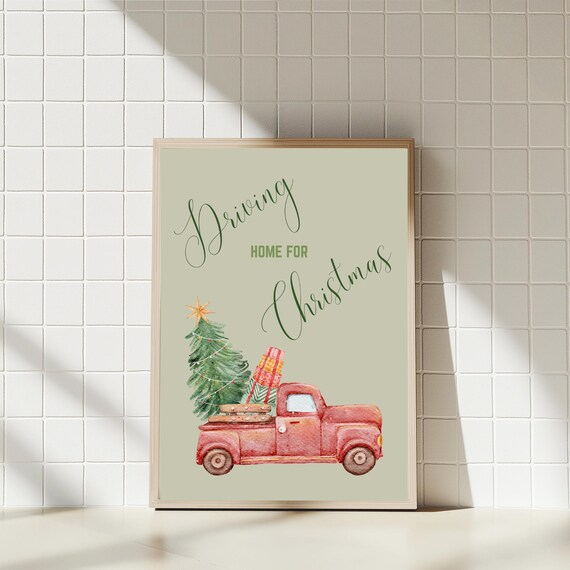 Driving Home For Christmas Vintage Red Truck Holiday Scene Poster