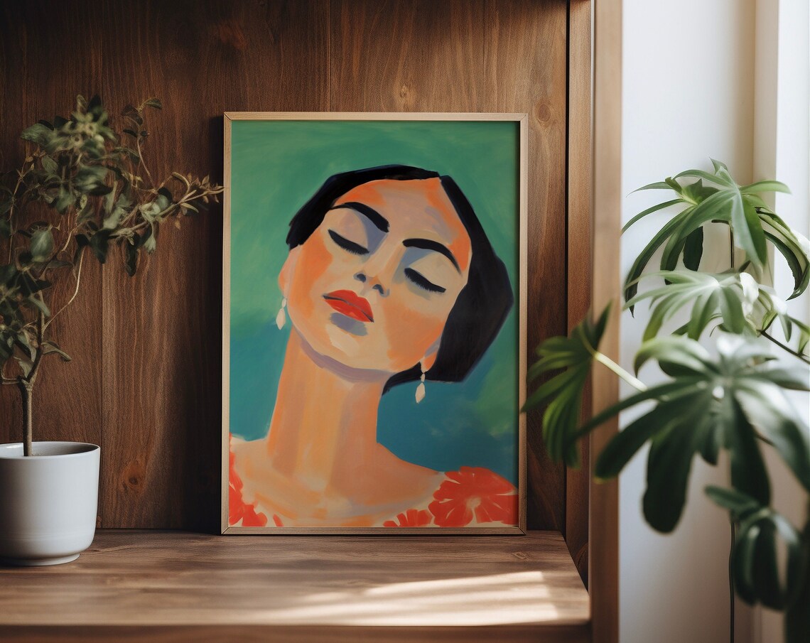 Boho Woman Portrait, Eclectic Abstract Female Portrait