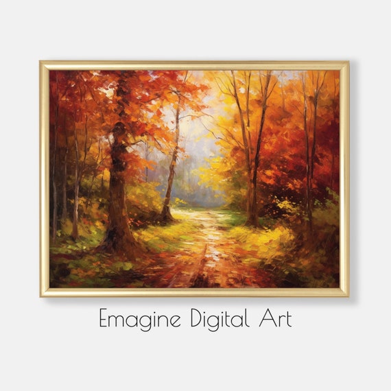 Art Autumn Trees Pathway Painting Wall Decor Country To Instantly Print And Frame Ls96