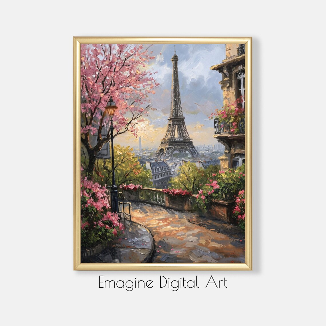 Paris Springtime Scene, Eiffel Tower Travel Poster