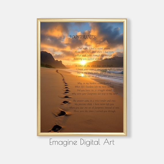 Footprints in the Sand Poem Beach Sunset Inspirational Wall Art