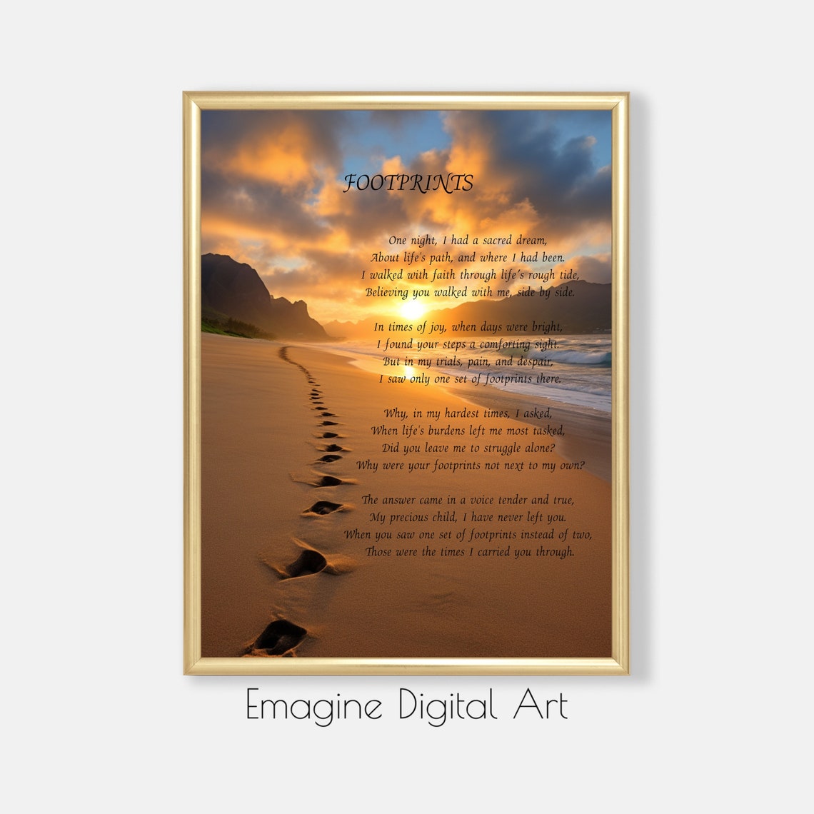 Footprints in the Sand Poem Beach Sunset Inspirational Wall Art