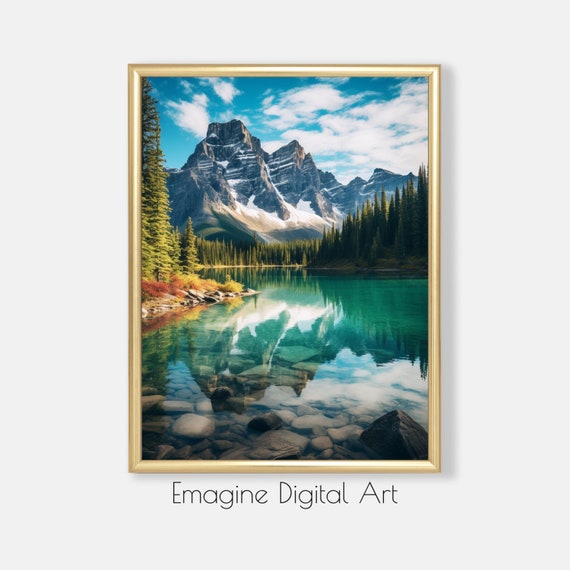 Art Mountains Lake And Pines Nature Photo Rustic Wall Decor To Instantly Print Frame Ls86