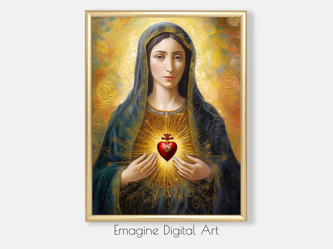 Virgin Mary Immaculate Heart Art Print, Christian Decor