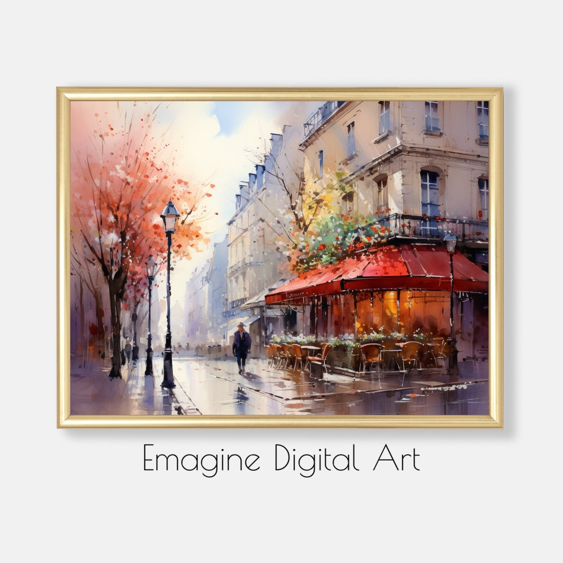 Art Paris Street Cafe In Autumn Painting Impressionist Wall To Instantly Print And Frame Pl31