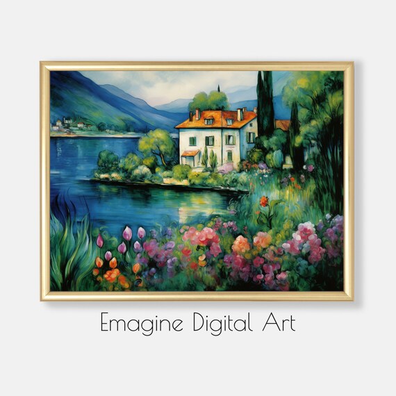 Lake Como Villa Impressionist Garden Lakeside Painting Poster
