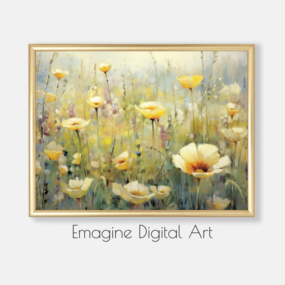 Dreamy Yellow Poppies Summer Wildflower Meadow Painting Floral Wall Art