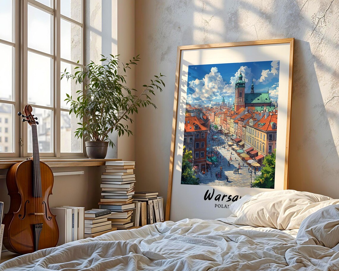Warsaw Poland Old Town Red Rooftops Market Square Travel Poster - Image 3