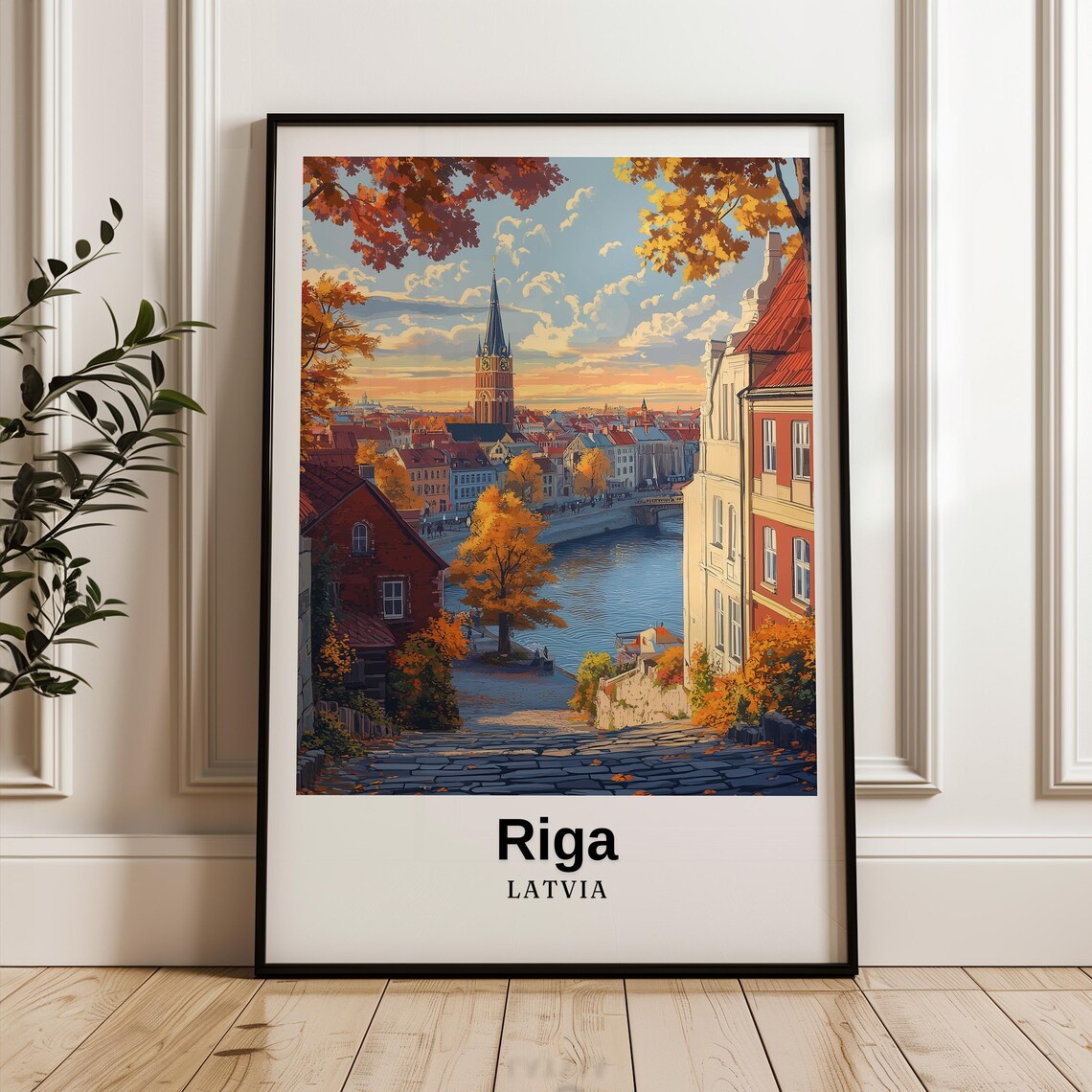 Riga Latvia Old Town Riverfront Golden Autumn Evening Poster