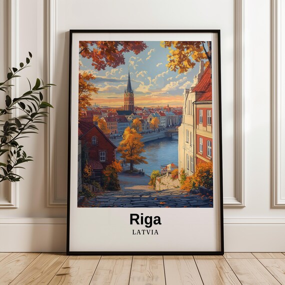 Riga Latvia Old Town Riverfront Golden Autumn Evening Poster