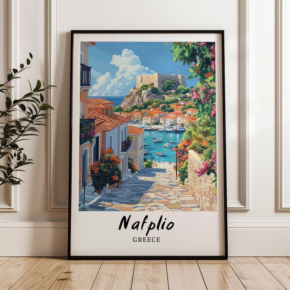 Nafplio Greece Travel Poster, Minimalist Europe