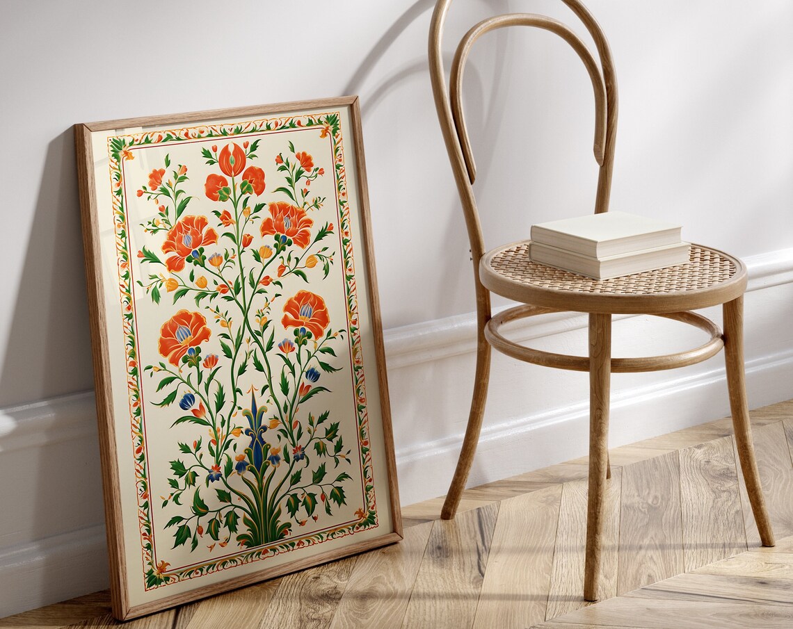 Mughal Floral Motifs Vintage Indian Art Print - Image 2