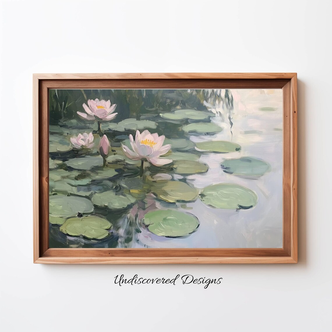 Pink Water Lilies Pond Vintage Oil Painting Botanical Art Print