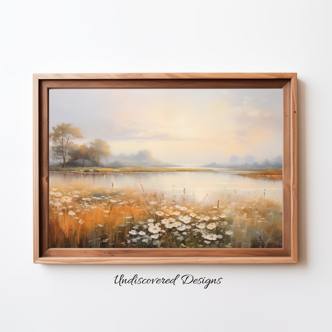 Summer Wildflower Meadow by Lake Golden Hour Landscape Poster