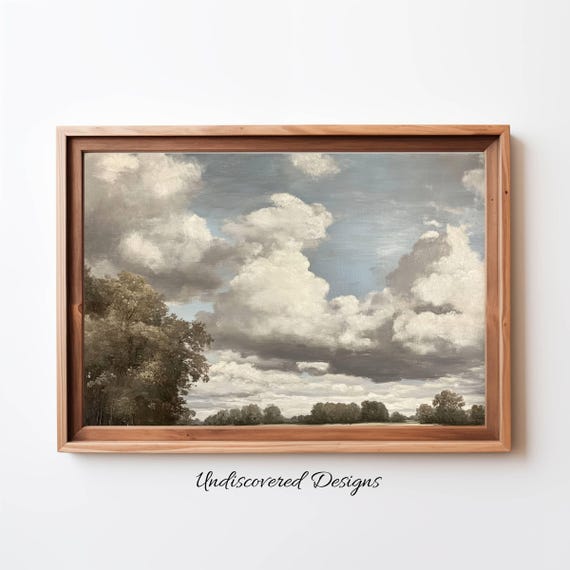 Vintage Clouds And Trees Landscape Art Print