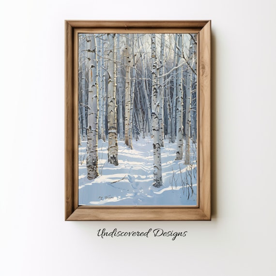 Winter Birch Forest Vintage Art Print Farmhouse Wall Decor