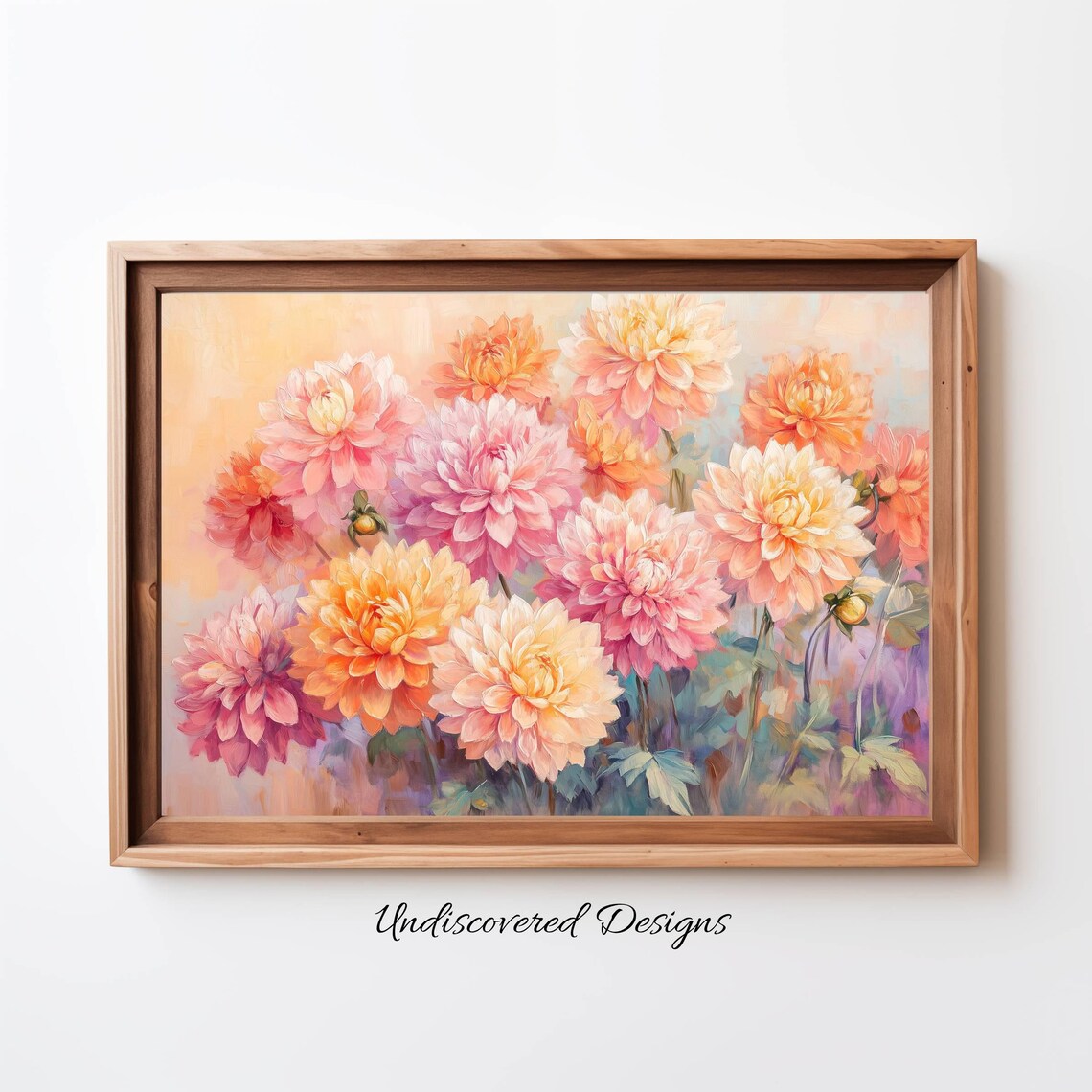 Pastel Dahlia Bouquet in Blush and Peach Vintage Botanical Art Print