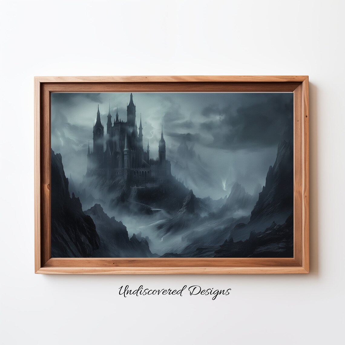 Dark Gothic Castle In Misty Mountains Spooky Fantasy Castle Wall Art