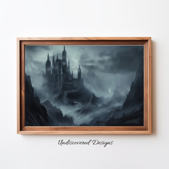 Dark Ominous Gothic Castle Spooky Halloween Art Dcor Wall Vintage Prints Oil Painting