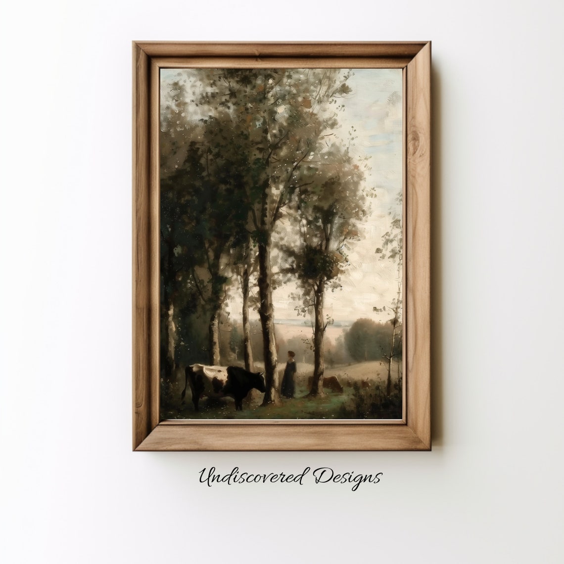 Vintage Woman With Cows Pastoral Woodland Painting Classic Poster