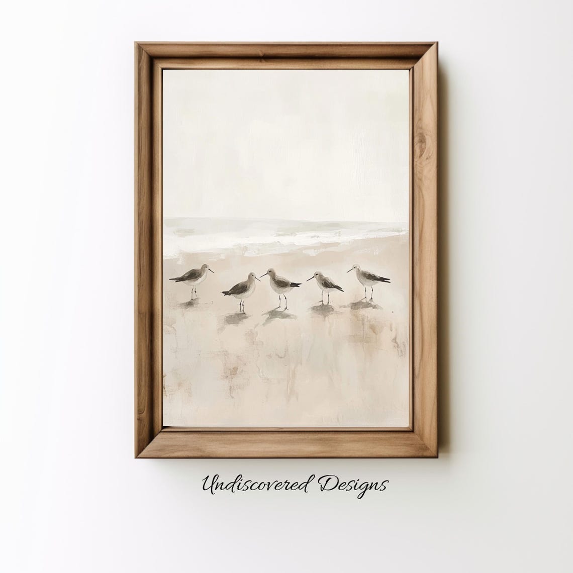 Sandpipers on Beach Five Birds Vintage Coastal Muted Art Poster