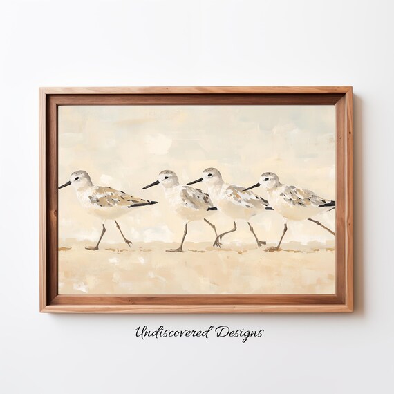 Vintage Sandpipers Walking on Beach Coastal Shorebird Art Poster