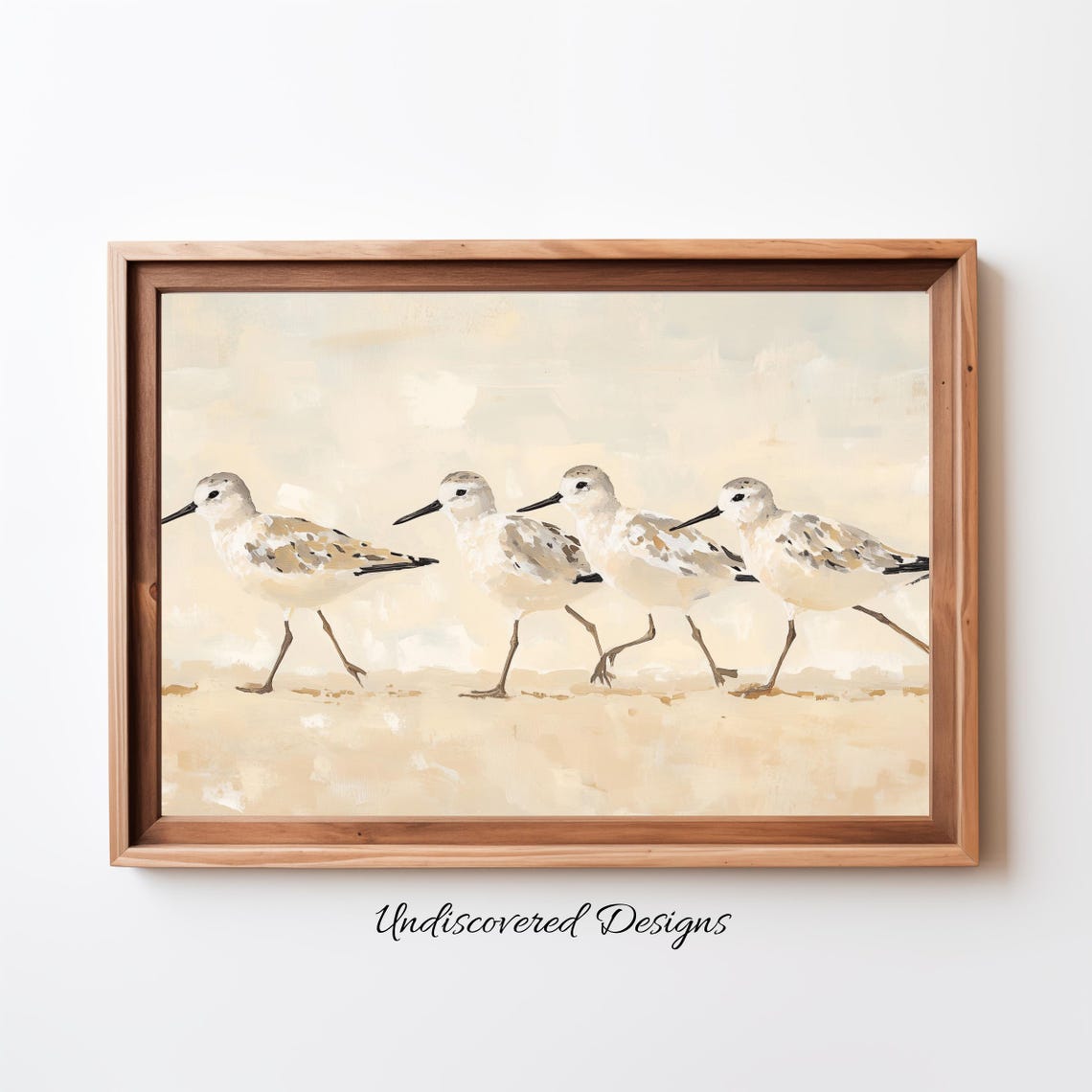 Vintage Sandpipers Walking on Beach Coastal Shorebird Art Poster