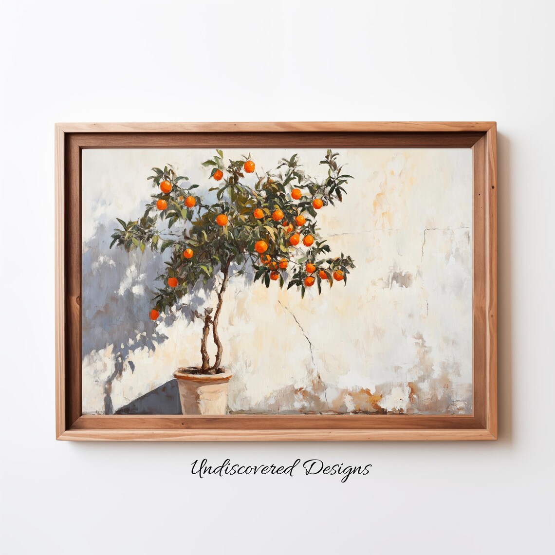 Potted Orange Tree Still Life Vintage Oil Painting White Wall Poster
