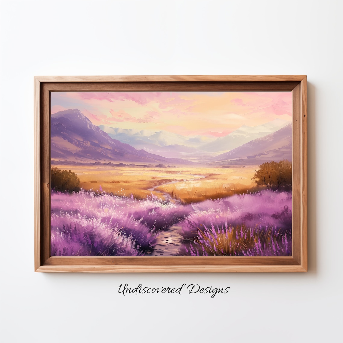 Lavender Field Mountain Sunset Romantic Vintage Oil Painting Poster