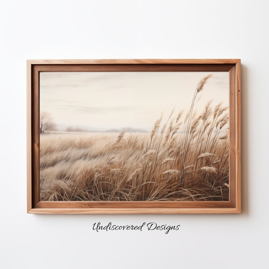 Beige Pampas Grass Field At Dawn Minimal Neutral Landscape Wall Art
