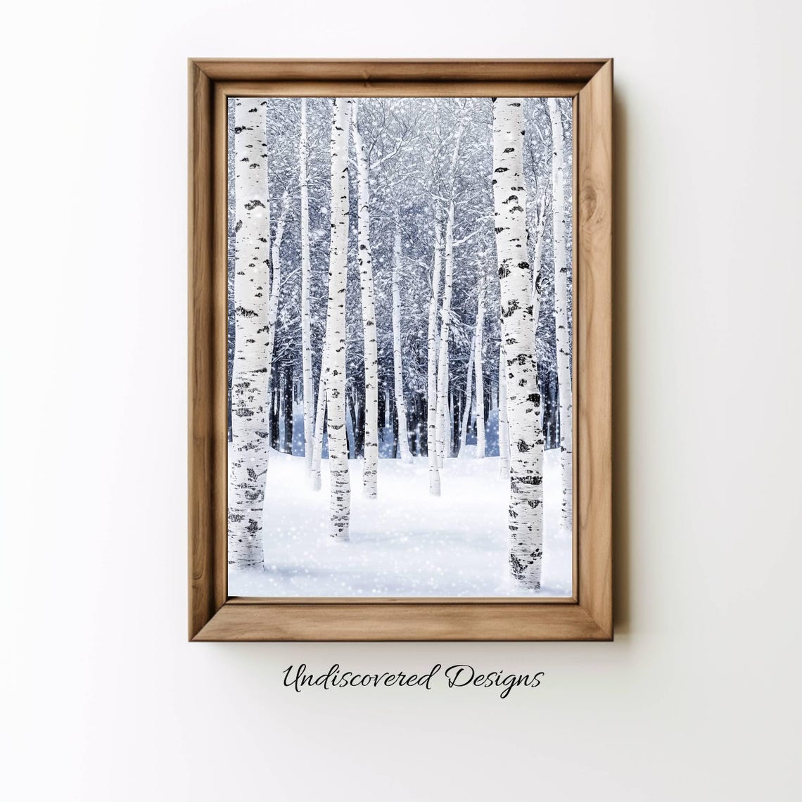Birch Trees In Falling Snow Quiet Winter Forest Vintage Wall Art